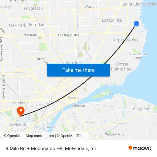 9 Mile Rd + Mcdonalds to Melvindale, mi map