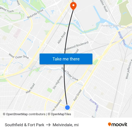 Southfield & Fort Park to Melvindale, mi map