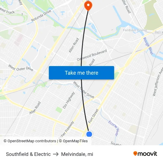 Southfield & Electric to Melvindale, mi map