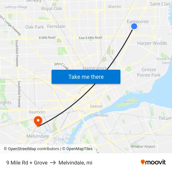 9 Mile Rd + Grove to Melvindale, mi map
