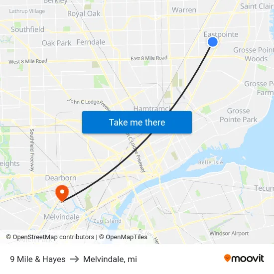 9 Mile & Hayes to Melvindale, mi map