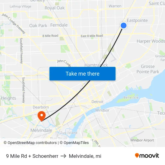 9 Mile Rd + Schoenherr to Melvindale, mi map