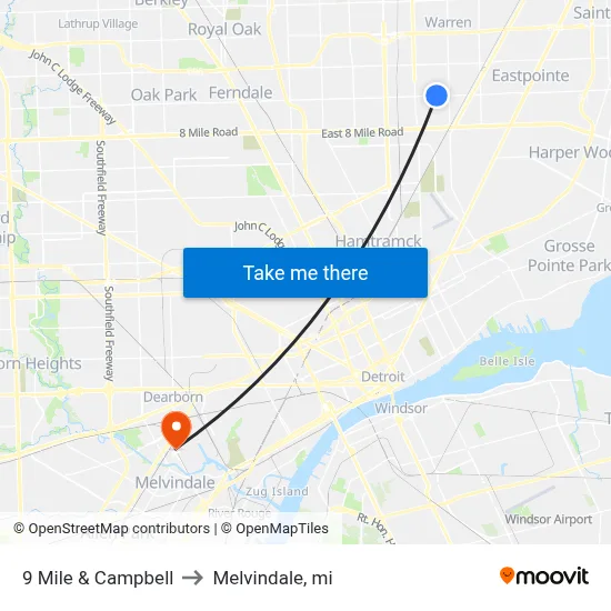 9 Mile & Campbell to Melvindale, mi map