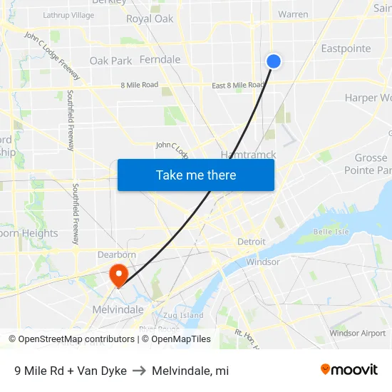 9 Mile Rd + Van Dyke to Melvindale, mi map
