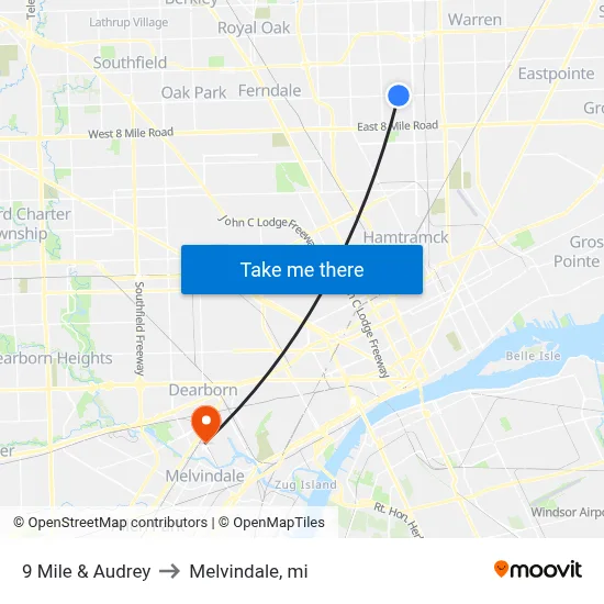 9 Mile & Audrey to Melvindale, mi map