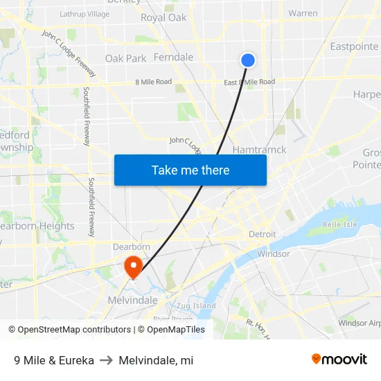 9 Mile & Eureka to Melvindale, mi map