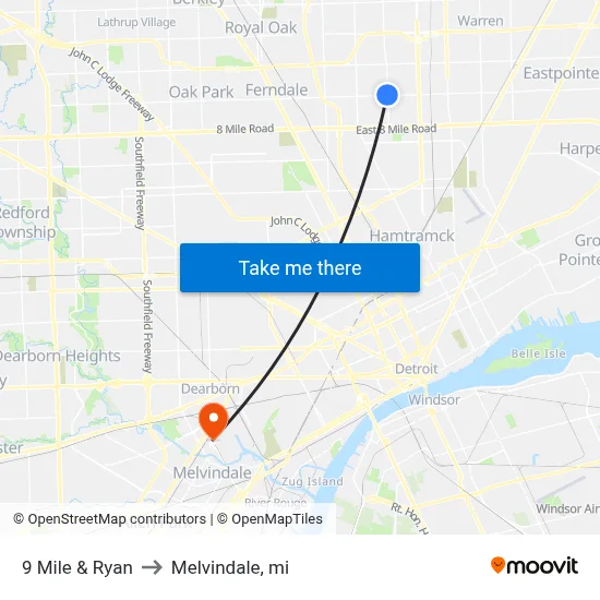 9 Mile & Ryan to Melvindale, mi map
