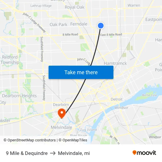 9 Mile & Dequindre to Melvindale, mi map