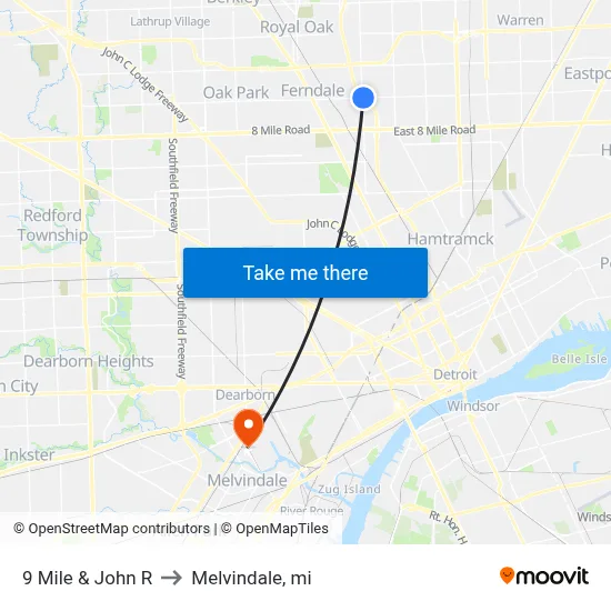 9 Mile & John R to Melvindale, mi map
