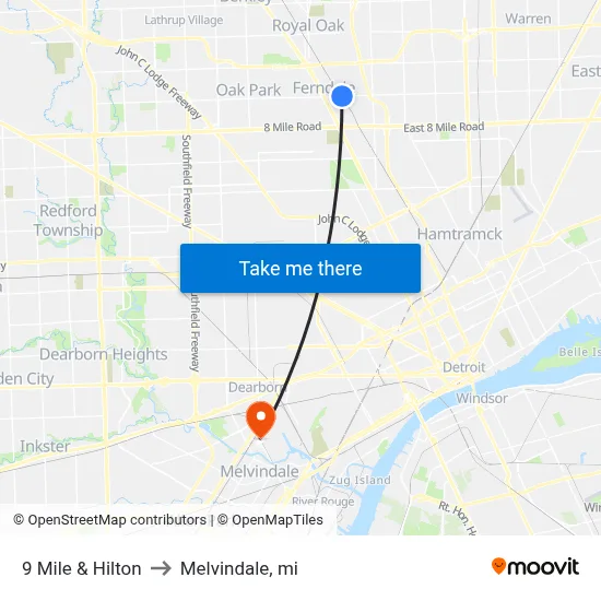 9 Mile & Hilton to Melvindale, mi map