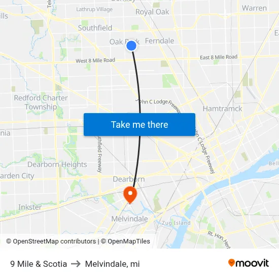 9 Mile & Scotia to Melvindale, mi map