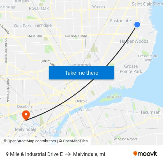 9 Mile & Industrial Drive E to Melvindale, mi map