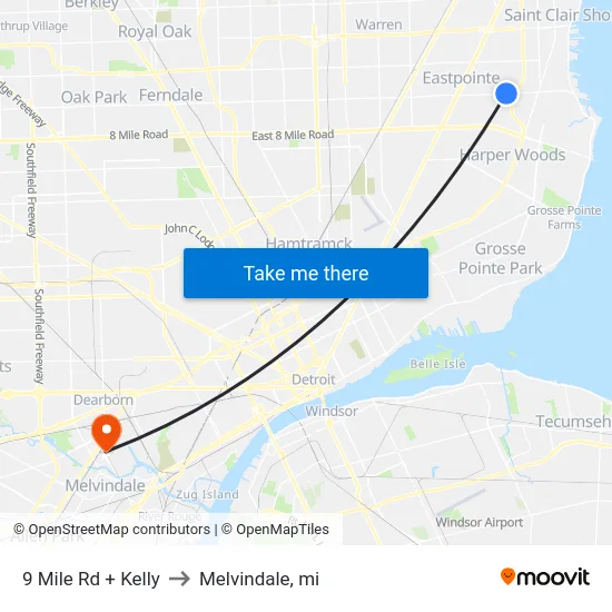 9 Mile Rd + Kelly to Melvindale, mi map