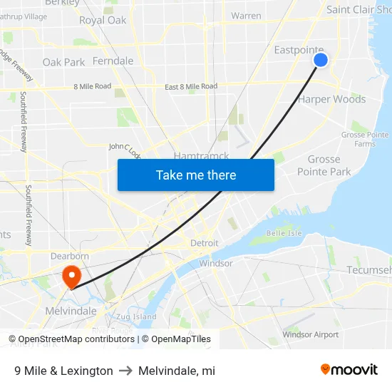 9 Mile & Lexington to Melvindale, mi map