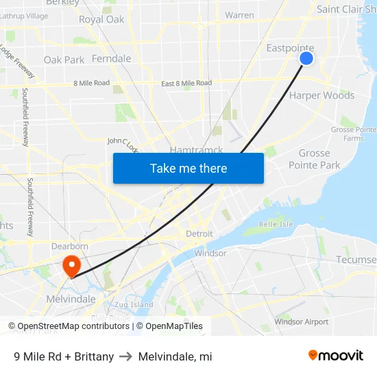 9 Mile Rd + Brittany to Melvindale, mi map