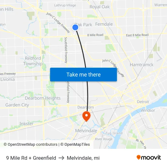 9 Mile Rd + Greenfield to Melvindale, mi map