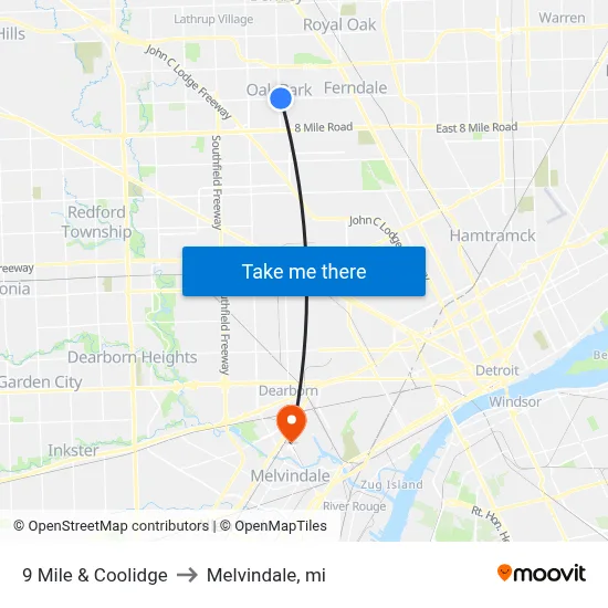 9 Mile & Coolidge to Melvindale, mi map
