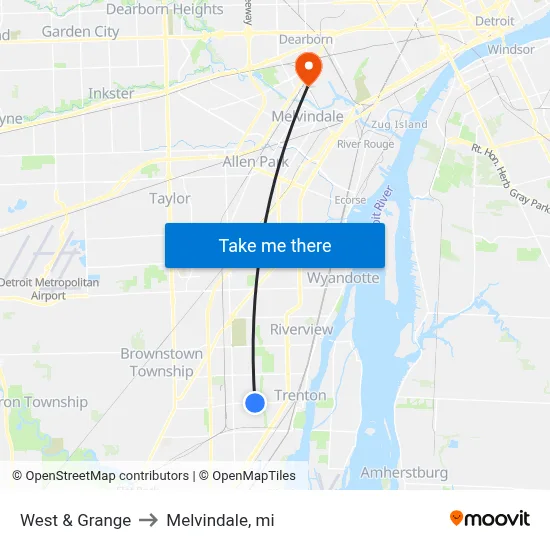 West & Grange to Melvindale, mi map