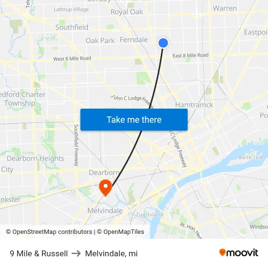 9 Mile & Russell to Melvindale, mi map