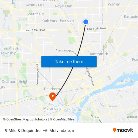 9 Mile & Dequindre to Melvindale, mi map