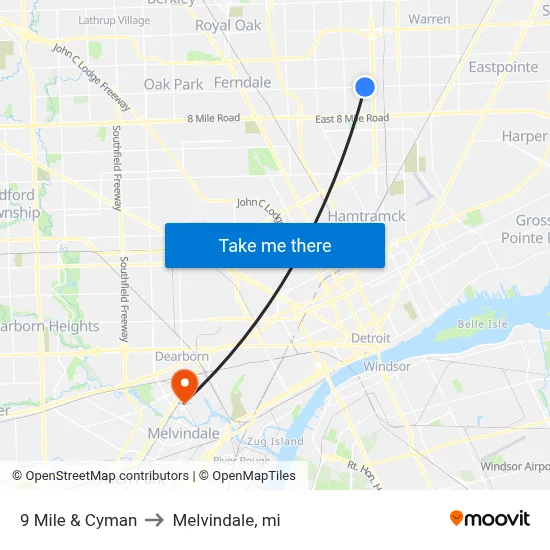 9 Mile & Cyman to Melvindale, mi map