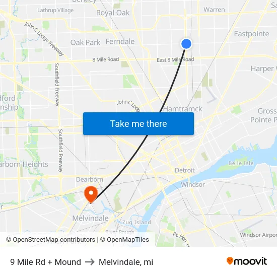 9 Mile Rd + Mound to Melvindale, mi map