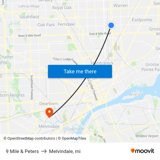 9 Mile & Peters to Melvindale, mi map