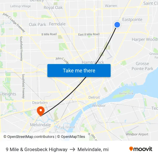 9 Mile & Groesbeck Highway to Melvindale, mi map