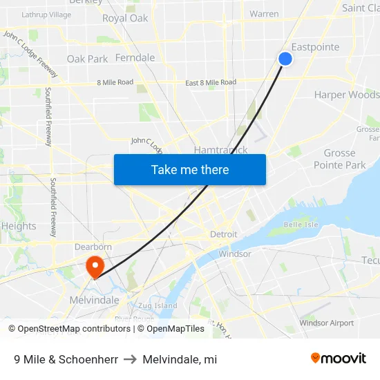 9 Mile & Schoenherr to Melvindale, mi map