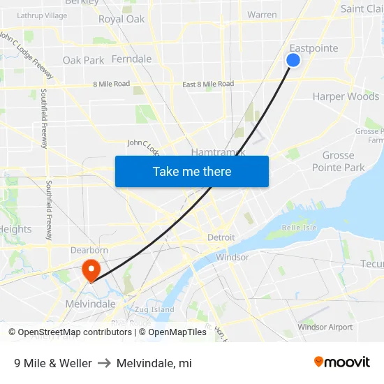 9 Mile & Weller to Melvindale, mi map