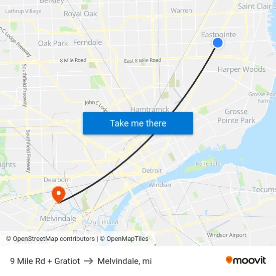 9 Mile Rd + Gratiot to Melvindale, mi map