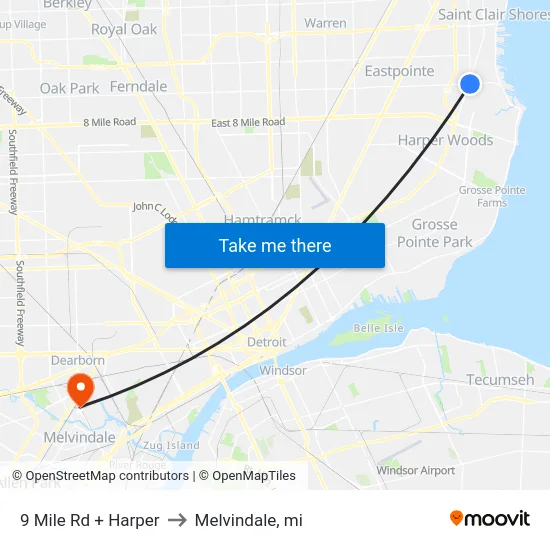 9 Mile Rd + Harper to Melvindale, mi map
