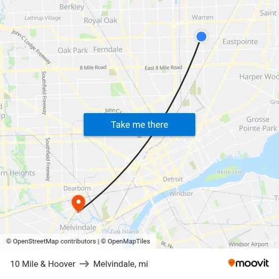 10 Mile & Hoover to Melvindale, mi map