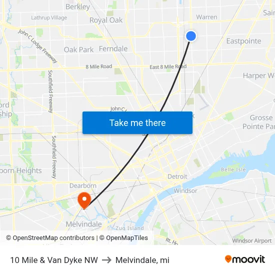10 Mile & Van Dyke NW to Melvindale, mi map