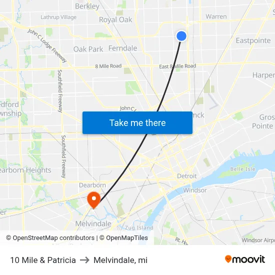 10 Mile & Patricia to Melvindale, mi map