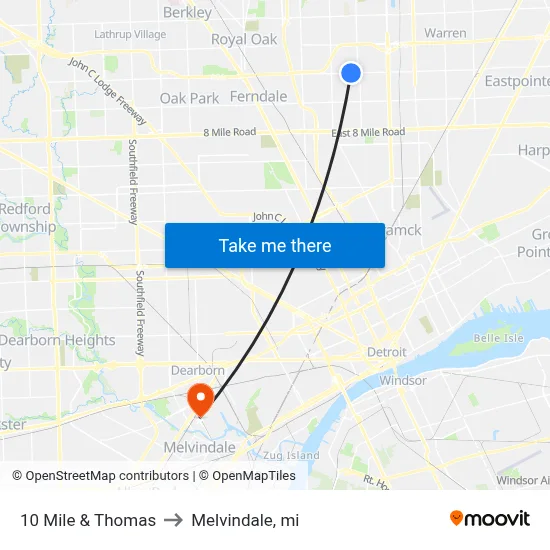 10 Mile & Thomas to Melvindale, mi map