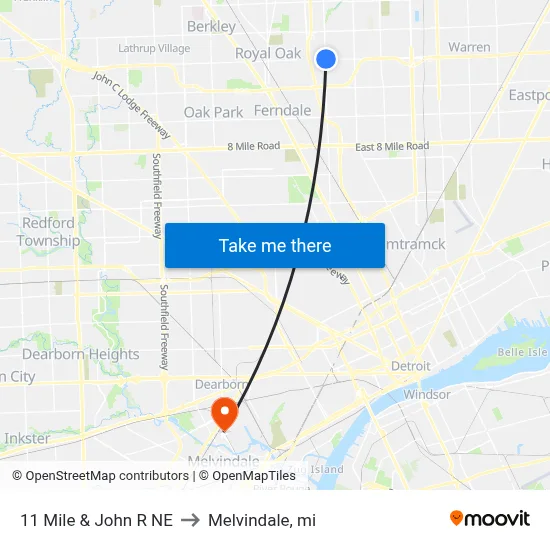 11 Mile & John R NE to Melvindale, mi map