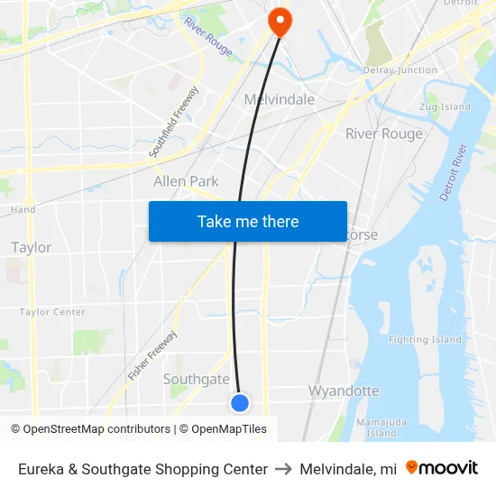 Eureka & Southgate Shopping Center to Melvindale, mi map