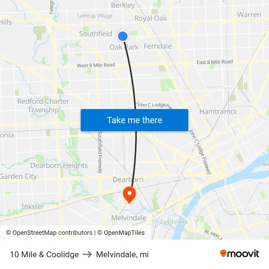 10 Mile & Coolidge to Melvindale, mi map