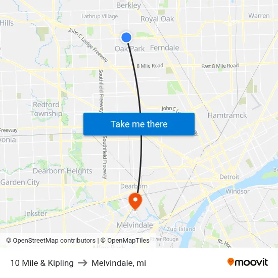 10 Mile & Kipling to Melvindale, mi map