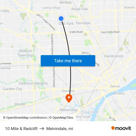 10 Mile & Radclift to Melvindale, mi map