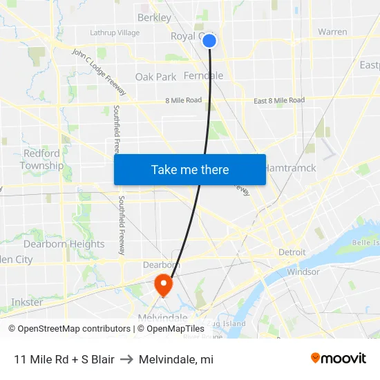 11 Mile Rd + S Blair to Melvindale, mi map