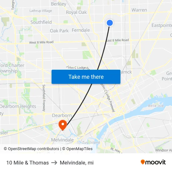 10 Mile & Thomas to Melvindale, mi map