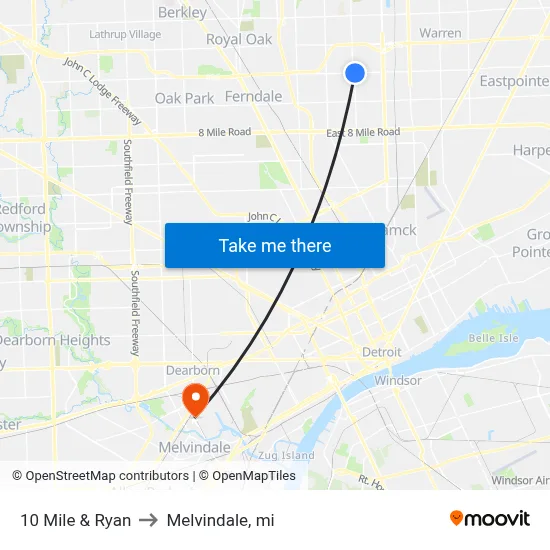 10 Mile & Ryan to Melvindale, mi map