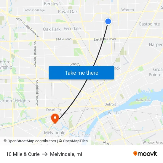 10 Mile & Curie to Melvindale, mi map