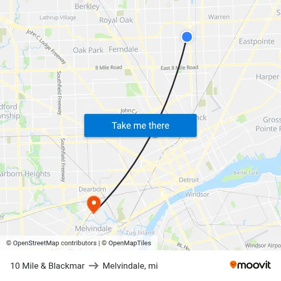 10 Mile & Blackmar to Melvindale, mi map
