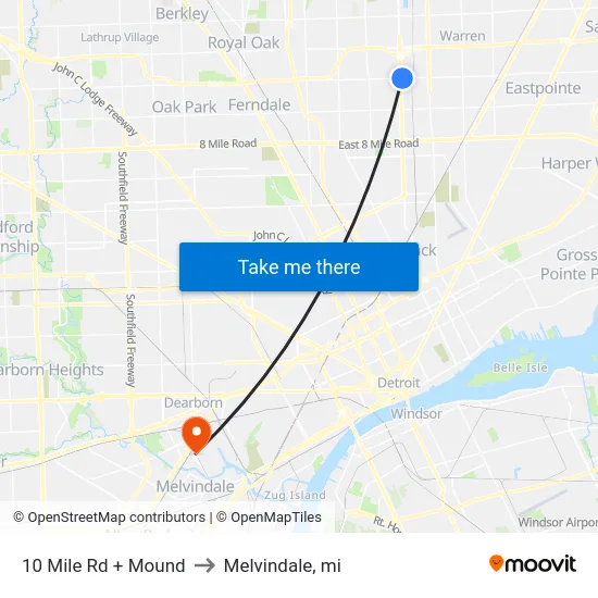 10 Mile Rd + Mound to Melvindale, mi map