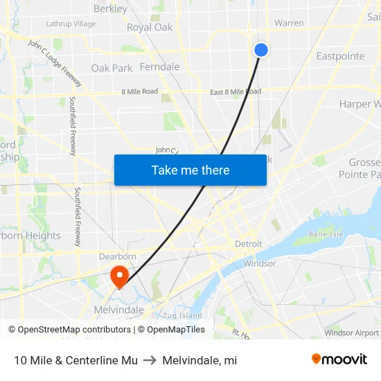 10 Mile & Centerline Mu to Melvindale, mi map