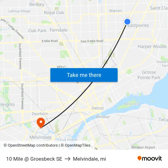 10 Mile @ Groesbeck SE to Melvindale, mi map