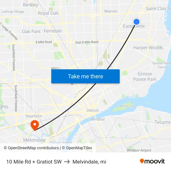 10 Mile Rd + Gratiot SW to Melvindale, mi map